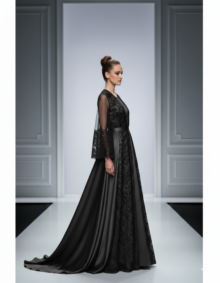 عباية "ليال" الفاخرة - مزيج الدانتيل والساتان الملكي