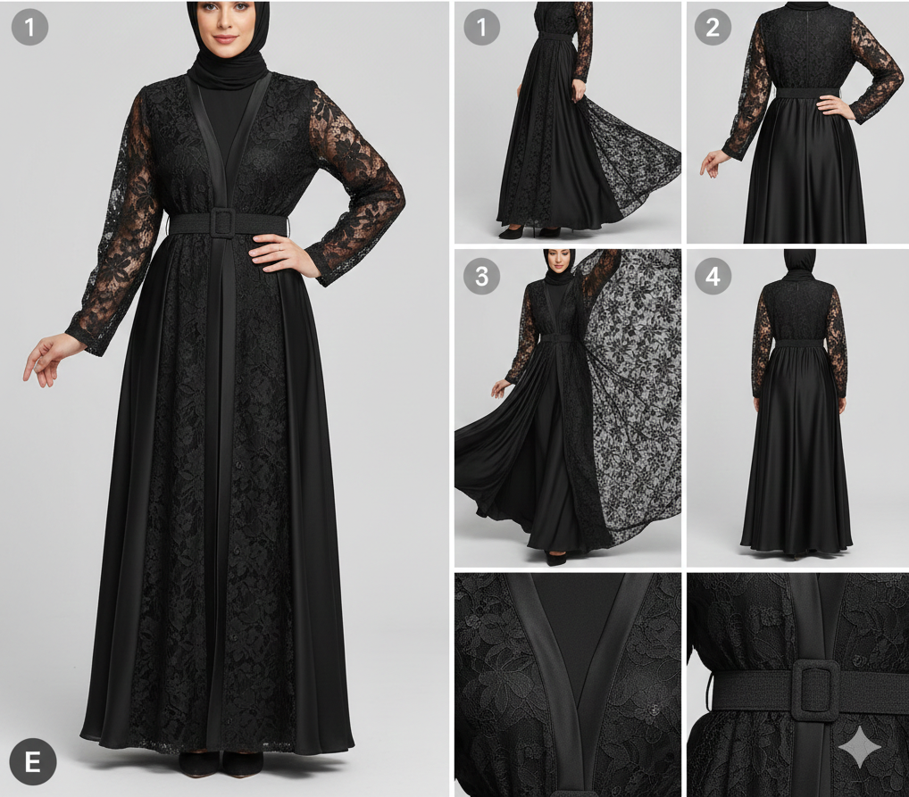 عباية "ليال" الفاخرة - مزيج الدانتيل والساتان الملكي