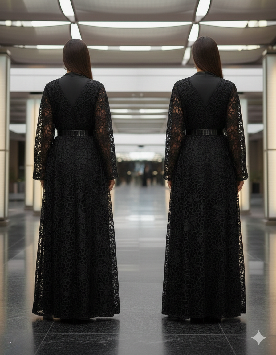 عباية "ليال" الفاخرة - مزيج الدانتيل والساتان الملكي